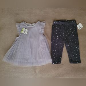 First Impressions grey flutter sheer top & grey polka-dot pants size 3-6 Month